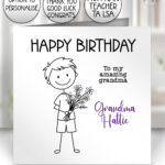 personalised teacher/lsa/ta/mentor thank you card doodle boy with flowers