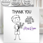 personalised teacher/lsa/ta/mentor thank you card doodle boy with flowers