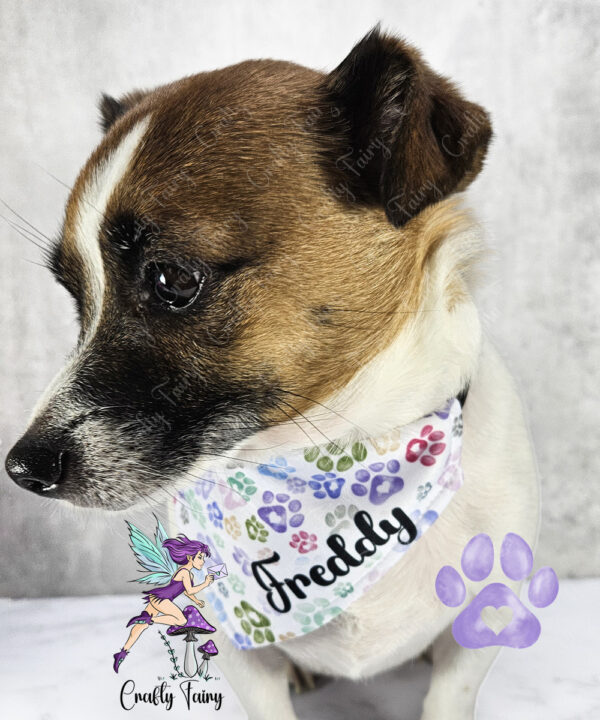 personalised multicolour pastel heart paw print dog bandana
