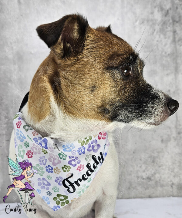 personalised multicolour pastel heart paw print dog bandana