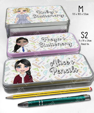 personalised school girl's pencil pen stationery tin