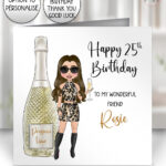 personalised prosecco time lady greeting card – birthday or well done