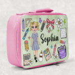 personalised school girl's insulated cooler lunch bag