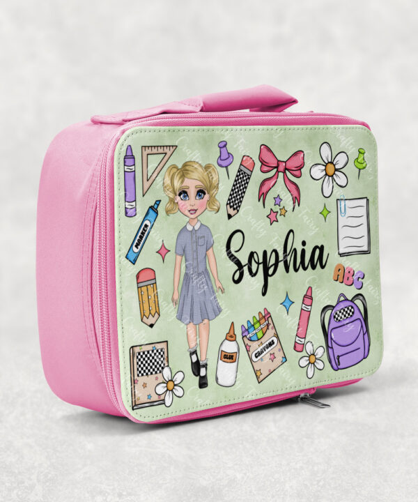 personalised school girl's insulated cooler lunch bag
