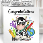 personalised friesian cow teacher thank you card