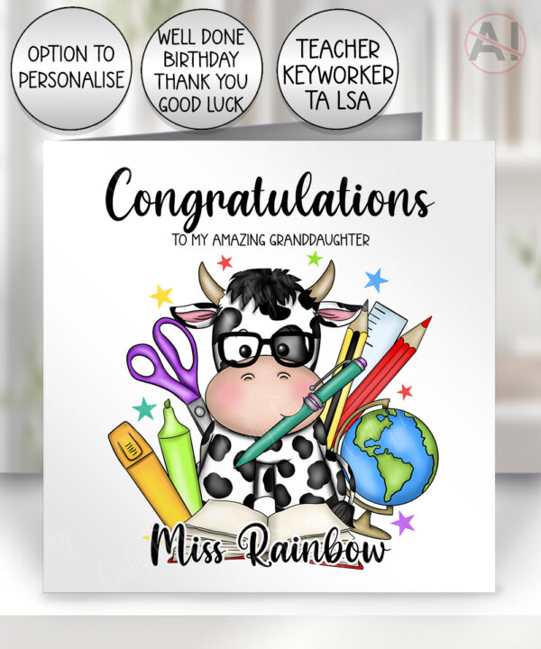 personalised friesian cow teacher thank you card