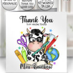 personalised friesian cow teacher thank you card