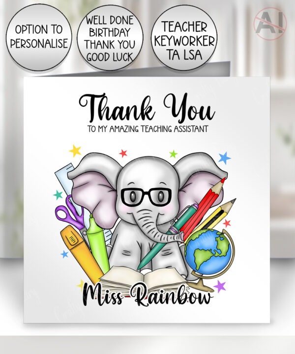4037 personalised teaching assistant thank you card elephant 1