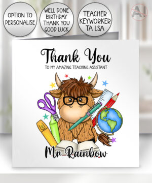4058 personalised teaching assistant thank you card highland cow 1