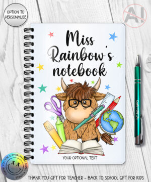 4062 personalised teacher thank you gift a5 notebook highland cow 1