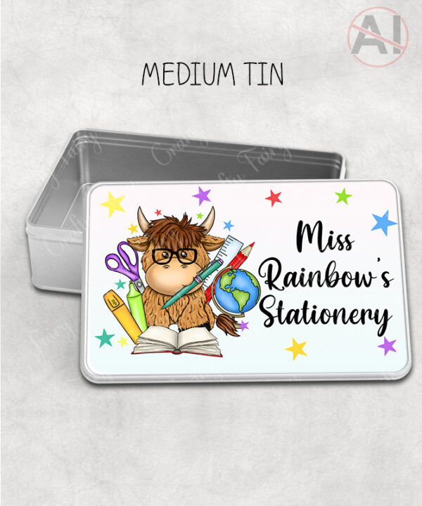 4064 personalised teacher thank you gift pencil tin highland cow 1