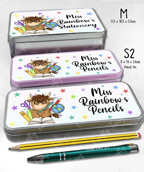 4064 personalised teacher thank you gift pencil tin highland cow 2