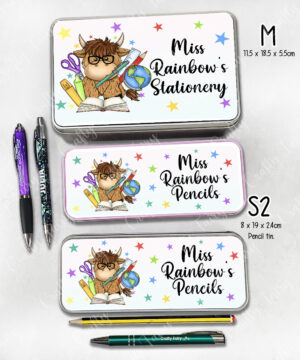 4064 personalised teacher thank you gift pencil tin highland cow 3