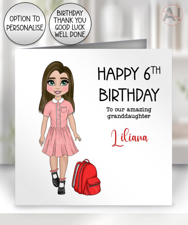 789 personalised school girl birthday card