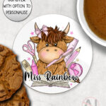 4067 personalised teacher pink thank you coaster highland cow 1