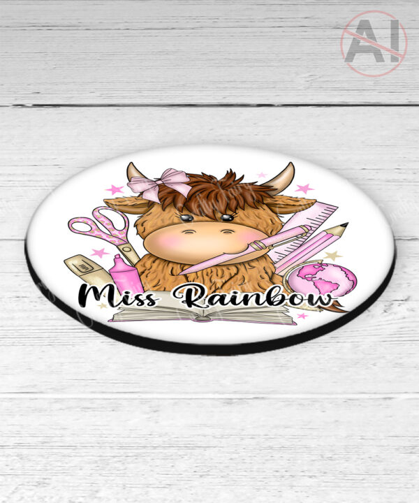 4067 personalised teacher pink thank you coaster highland cow 2
