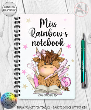 4069 personalised teacher pink thank you notebook highland cow 2