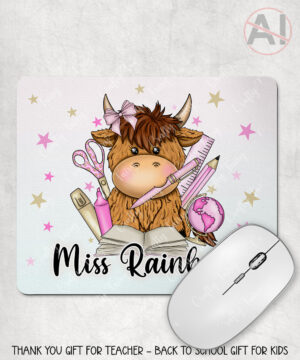 4070 personalised teacher pink thank you mousemat highland cow 2