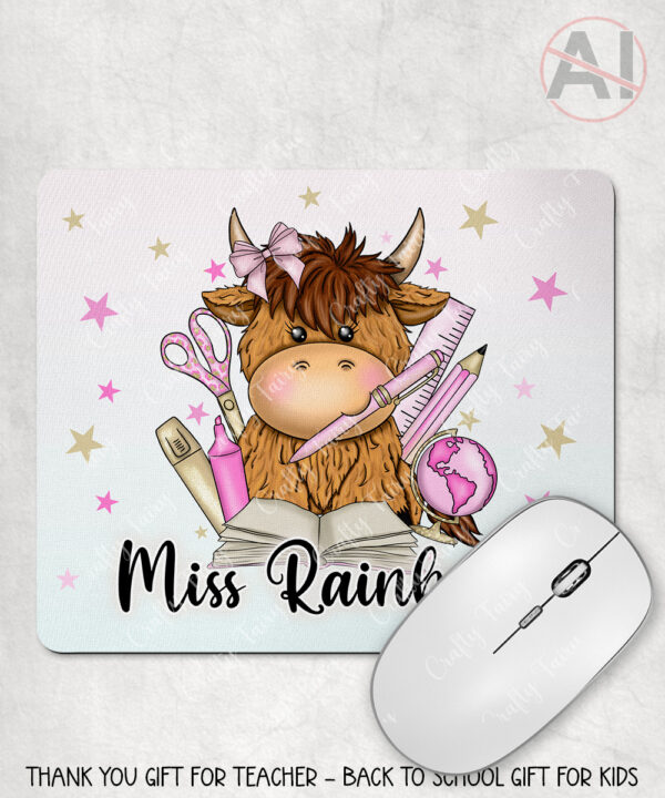 4070 personalised teacher pink thank you mousemat highland cow 2