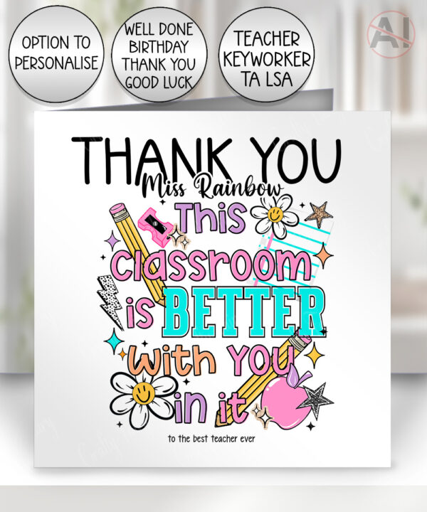 4072 personalised bright pink thank you teacher card