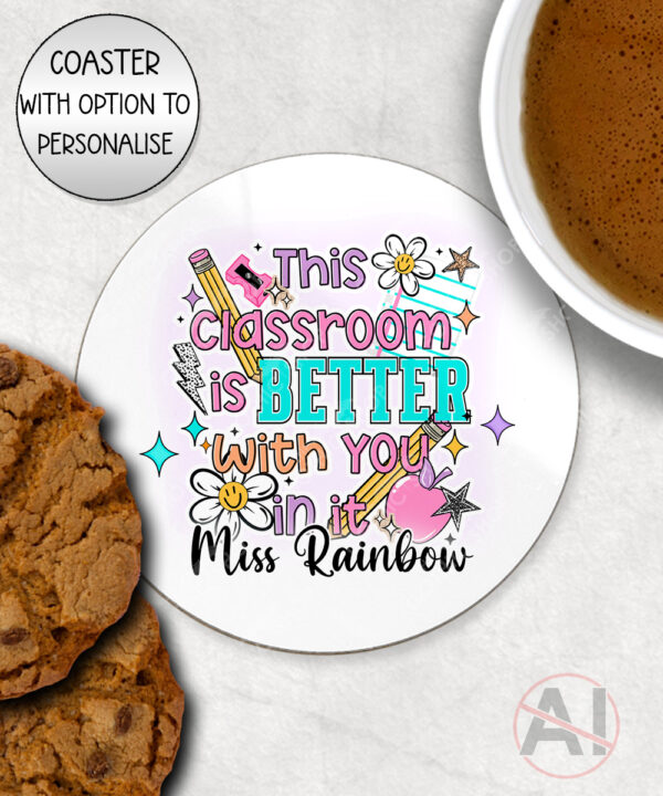 4074 personalised bright thank you teacher coaster 1