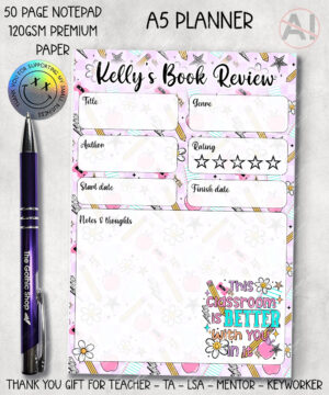 4085 personalised bright thank you teacher a5 book review notepad 1