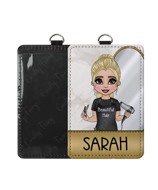 personalised hairdresser id badge card holder
