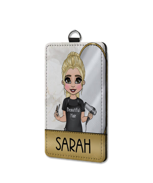 personalised hairdresser id badge card holder