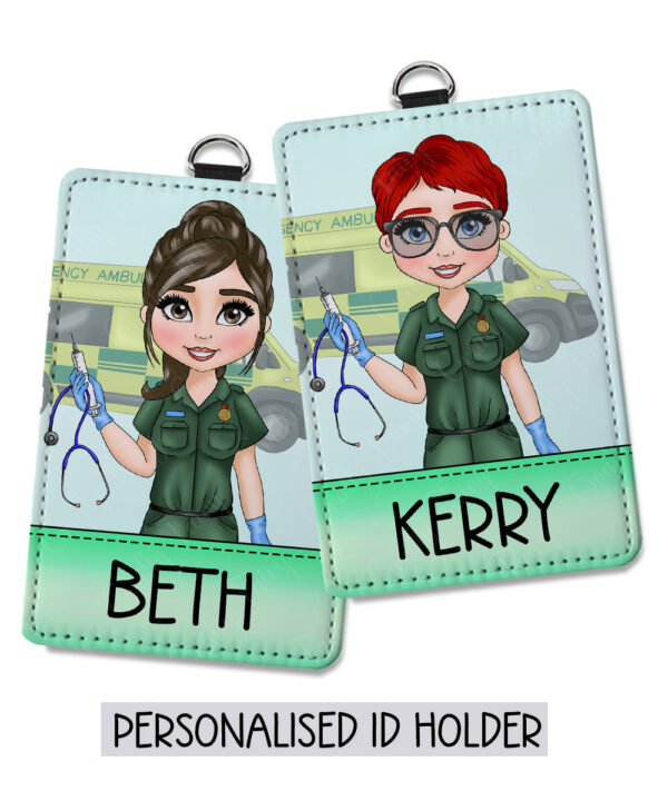 personalised female paramedic id badge card holder