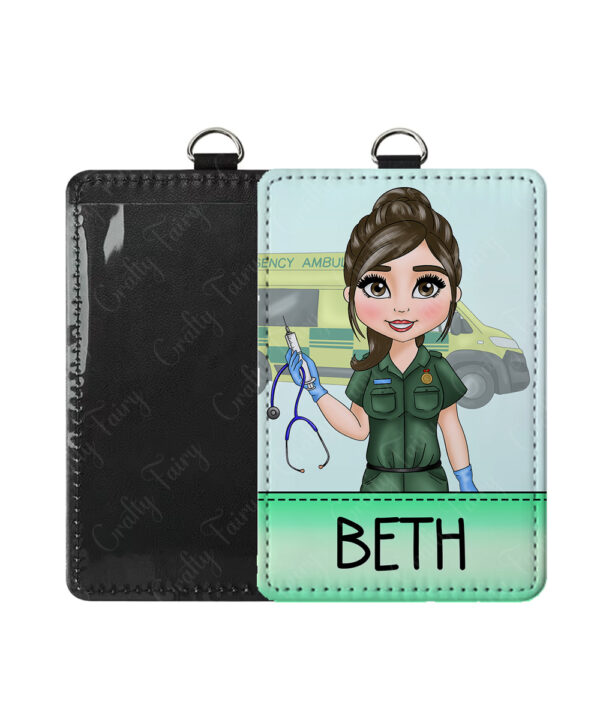 personalised female paramedic id badge card holder
