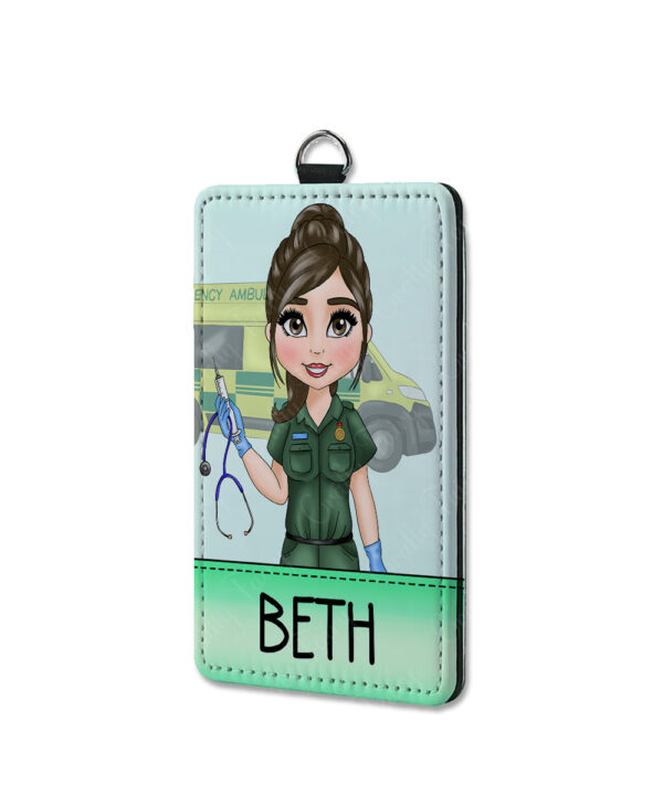 personalised female paramedic id badge card holder