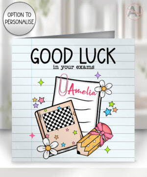 personalised retro stationery & daisies good luck exams / well done / thank you teacher card