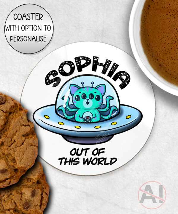 4116 alien cat personalised coaster 1