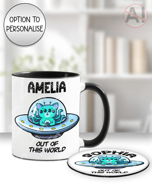 4116 alien cat personalised mug coaster