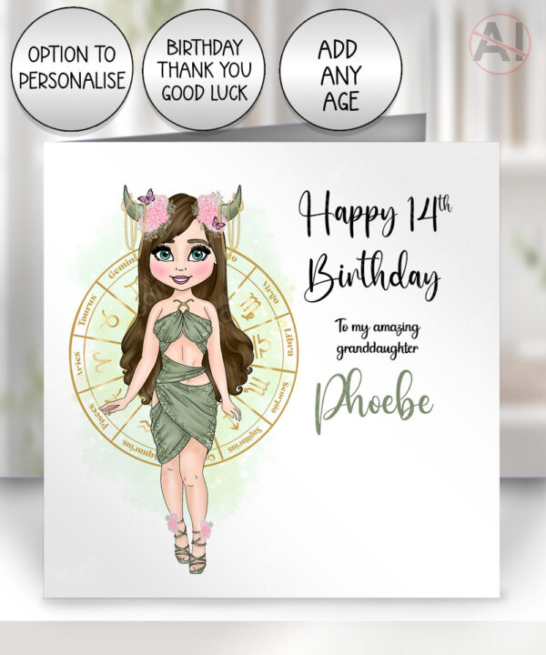 156 personalised taurus lady birthday card