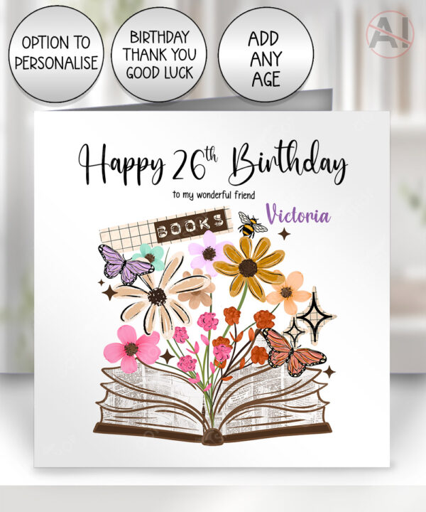 4171 books flowers butterflies personalised card 1