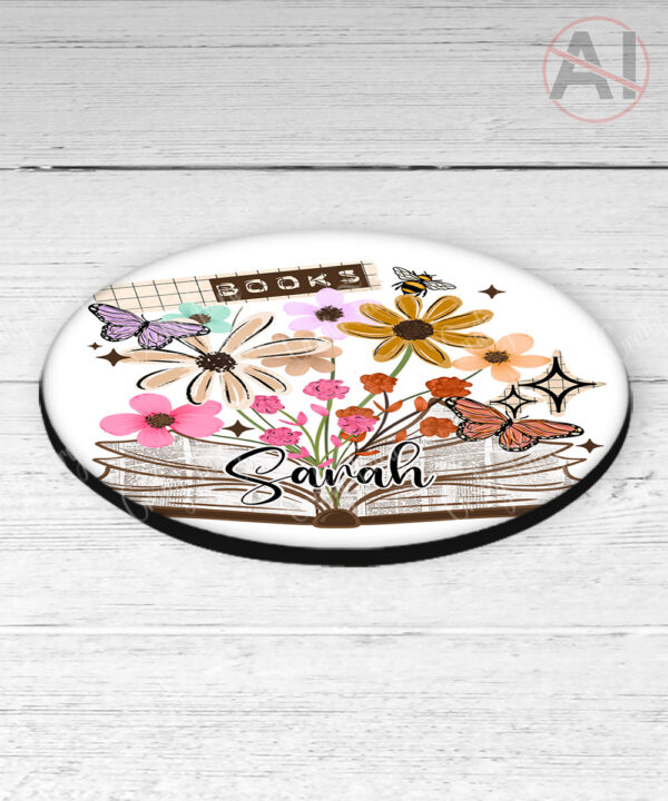 4172 books flowers butterflies personalised coaster 1