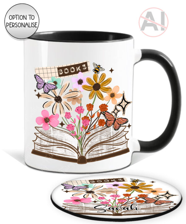 4172 books flowers butterflies personalised mug 4