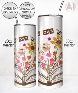 4175 books flowers butterflies personalised tumbler 1