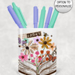 4179 books flowers butterflies personalised pen pot 1