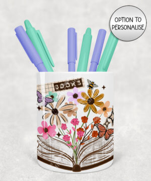4179 books flowers butterflies personalised pen pot 1