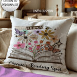 4180 books flowers butterflies personalised cushion 1