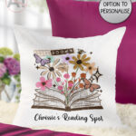 4180 books flowers butterflies personalised cushion 2