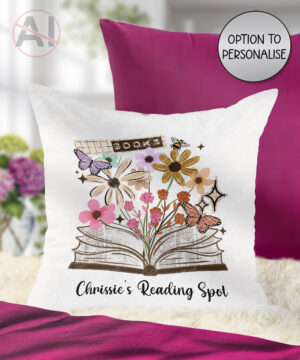 4180 books flowers butterflies personalised cushion 2