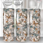 personalised cottagecore open book flowers & butterflies straight tumbler – custom book lover gift