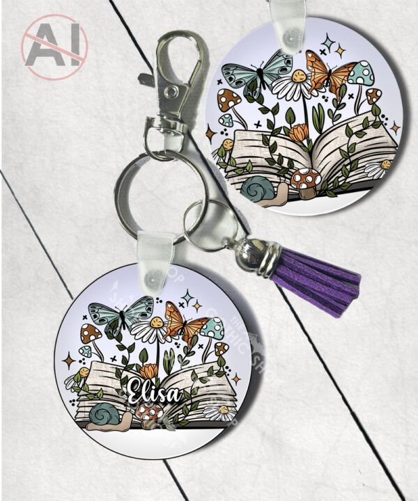 4193 cottagecore book personalised keyring 1