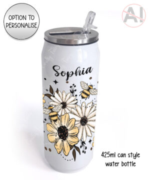 4198 daisies bumble bees personalised can water bottle 2