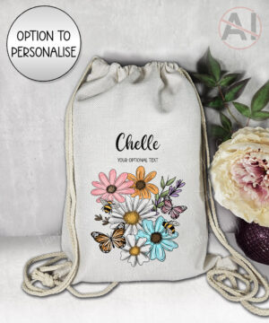 4239 pretty daisies floral personalised drawstring bag 1