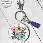 4241 pretty daisies floral personalised keyring 1