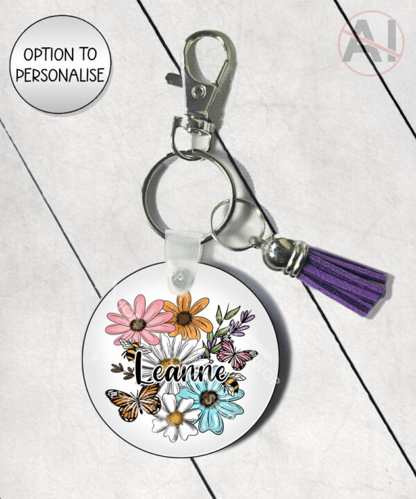 4241 pretty daisies floral personalised keyring 1